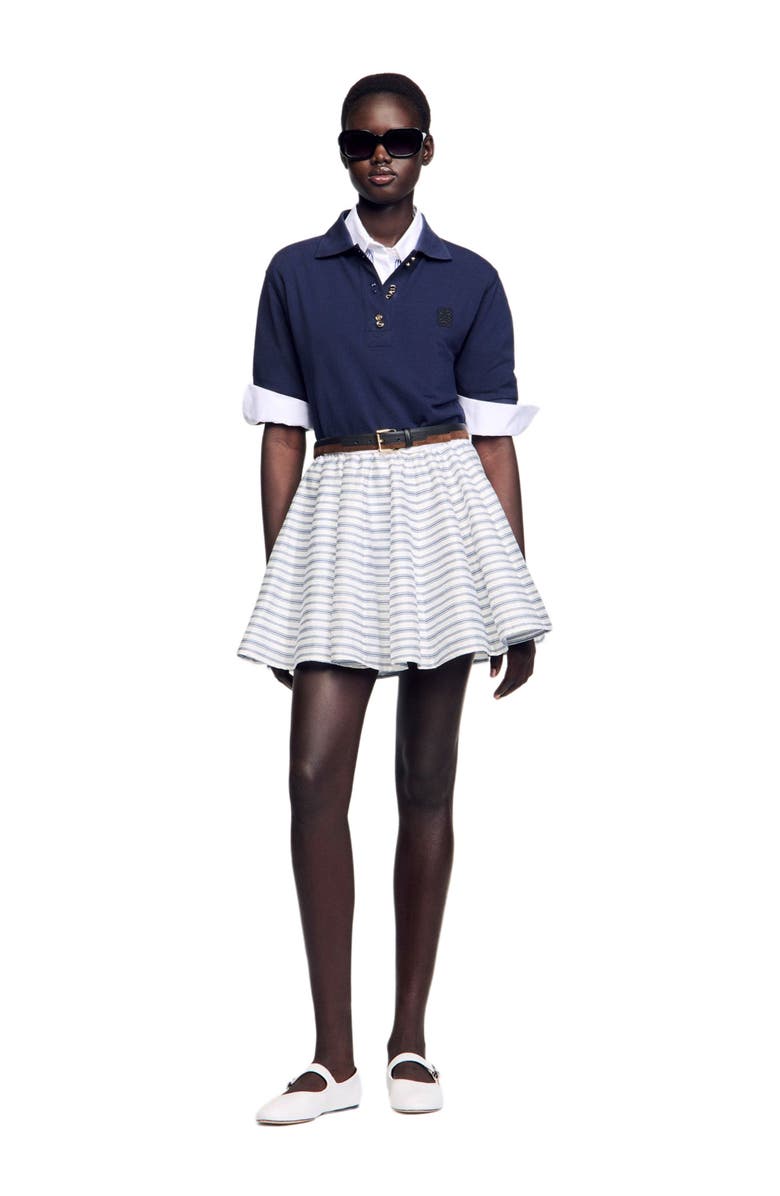 SANDRO Spiral print skater skirt, Alternate, color, Blu / White