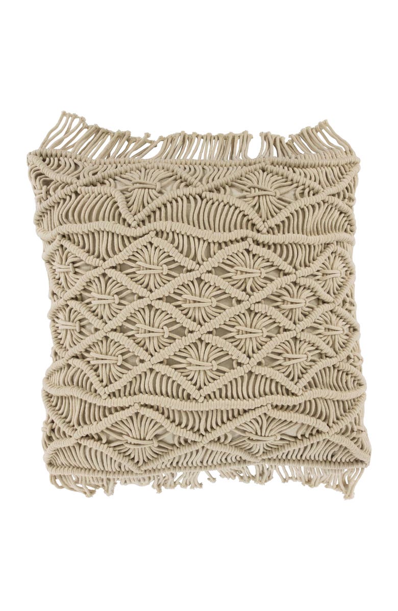 Northlight 18" Natural Cotton Handmade Macrame Square Throw Pillow, Main, color, Ivory