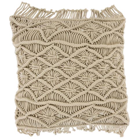 18" Natural Cotton Handmade Macrame Square Throw Pillow