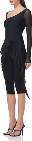 Doris Ruffle Asymmetric Mesh Top