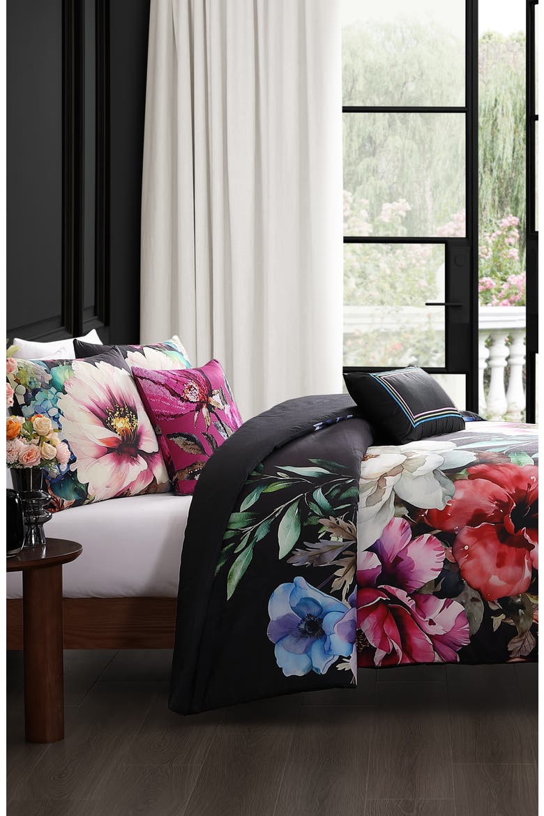 Black Night Poppies Reversible 5-Piece Comforter Set, Alternate, color, BLACK