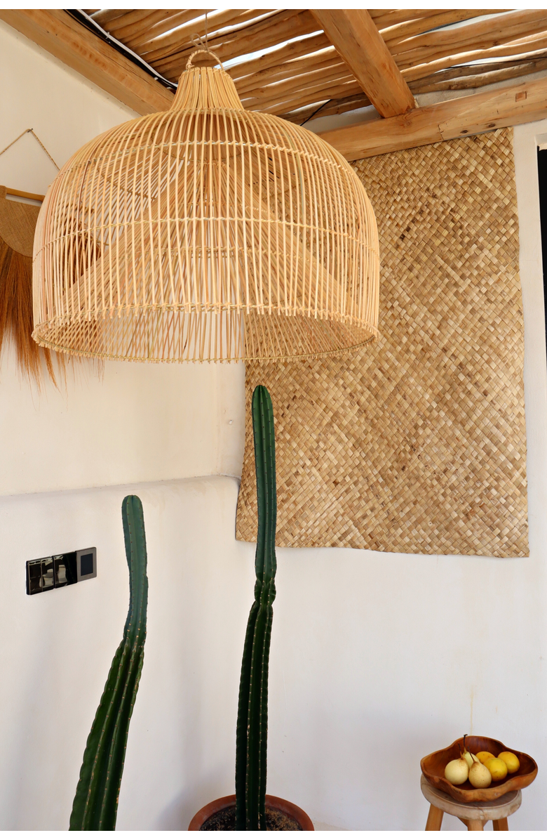 PINK HALEY Sienna Dome Shape Rattan Pendant Light Fitting, Alternate, color, Brown