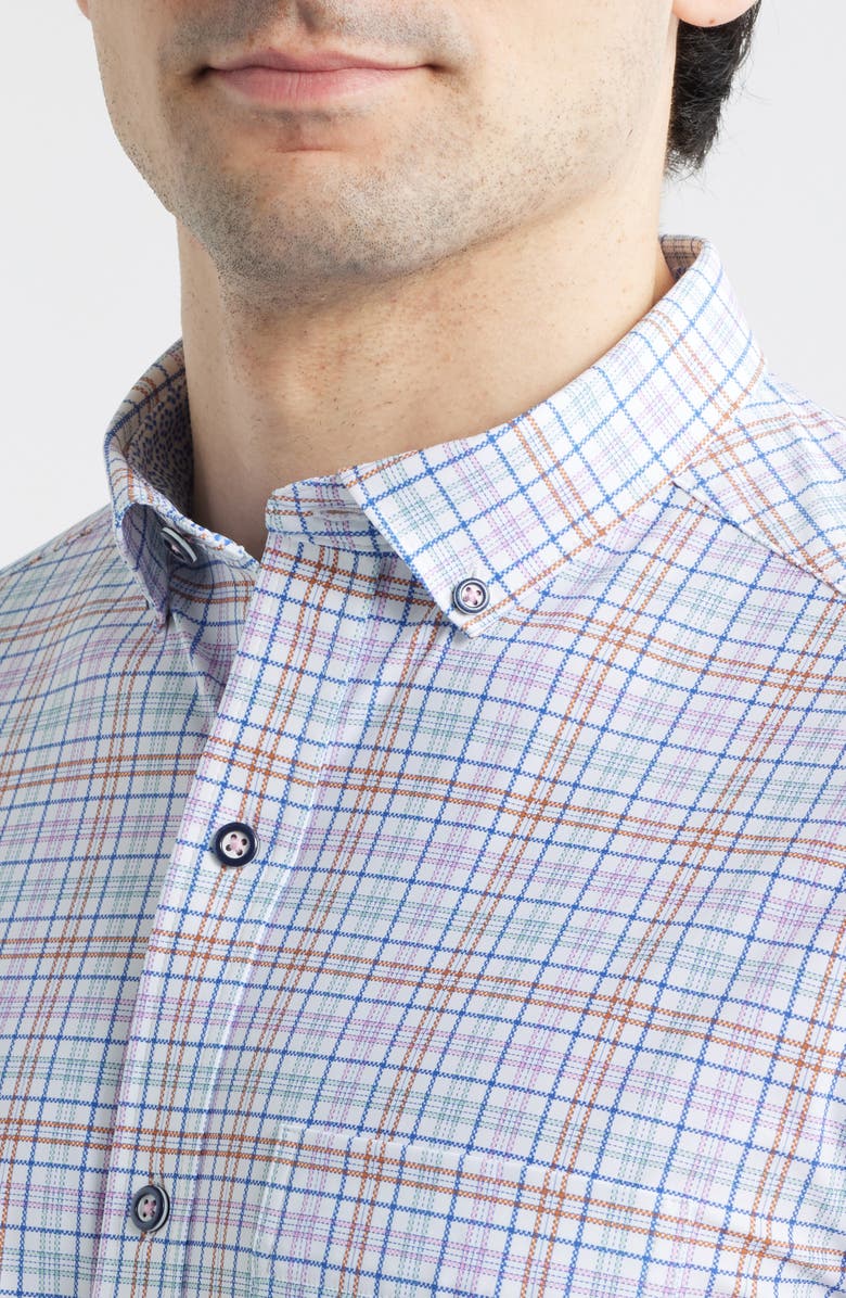 Johnston & Murphy XC Motion Performance Knit Button-Up Shirt, Alternate, color, Multi Plaid