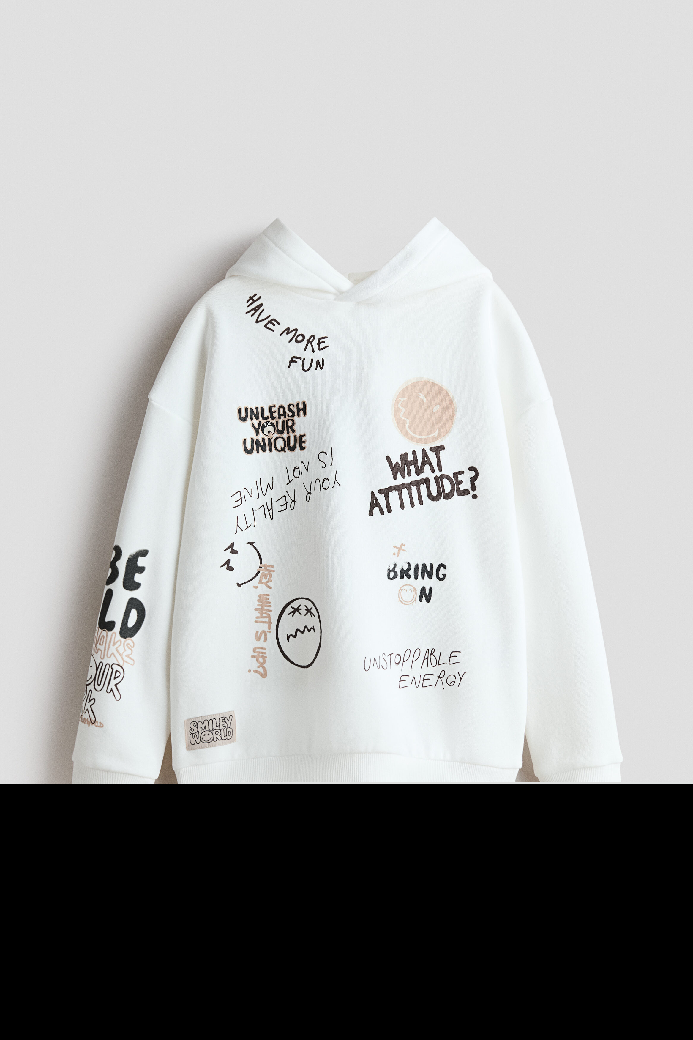 H&M Print-motif Hoodie, Alternate, color, White/Smileyworld®