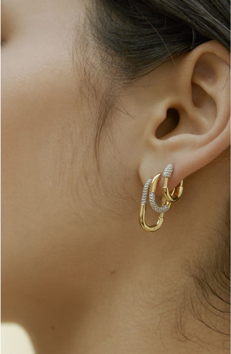 Otiumberg 14kt Gold Vermeil Pavé Staple Hoop Earrings, Alternate, color, Yellow Toned Gold