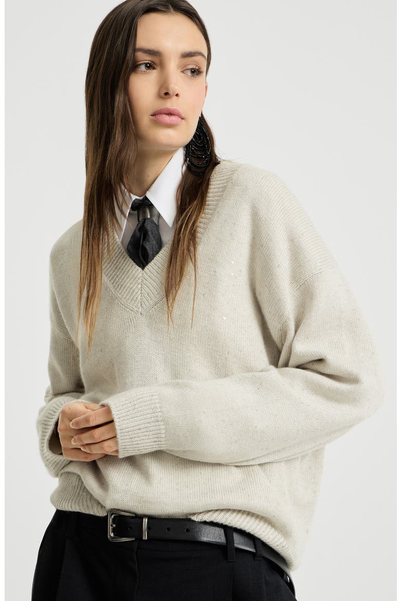 Cashmere and silk Diamond yarn sweater, Alternate, color, Ivory