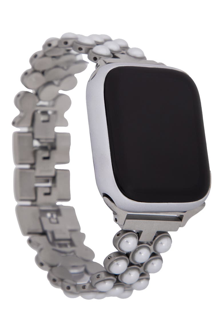 Faux Pearl Orb Chain Link Apple Watch® Watchband, Main, color, SILVER