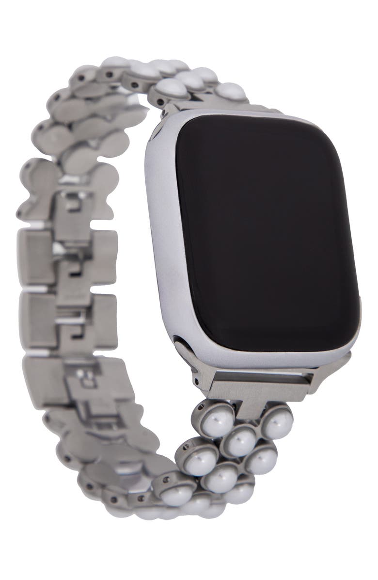 SAACHI Faux Pearl Orb Chain Link Apple Watch<sup>®</sup> Watchband, Main, color, Silver