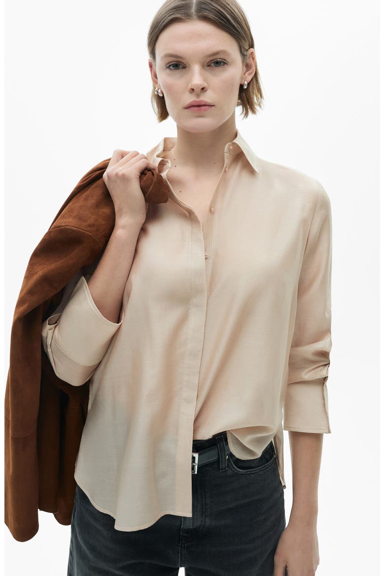 Satin Shirt, Alternate, color, BEIGE