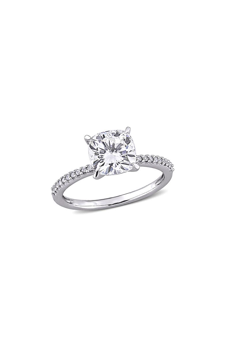 14K White Gold Cushion Cut Lab Created Moissanite & Diamond Ring - 0.11ct., Main, color, SILVER