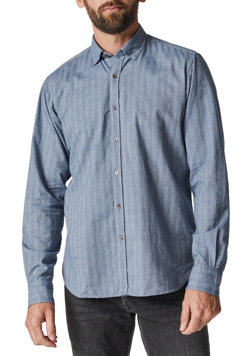 Cotton Herringbone Button-Up Shirt, Main, color, BLUE