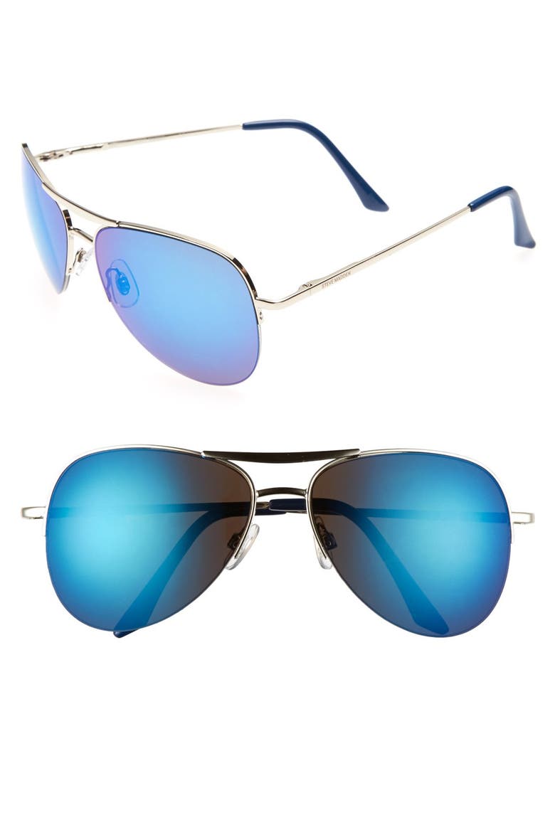 60mm Aviator Sunglasses, Main, color, SILVER/ BLUE