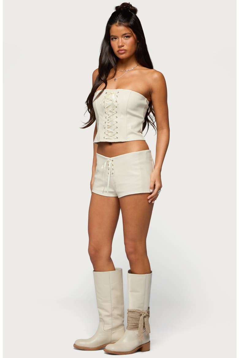 Wilde Faux Leather Corset Top, Alternate, color, OFF-WHITE