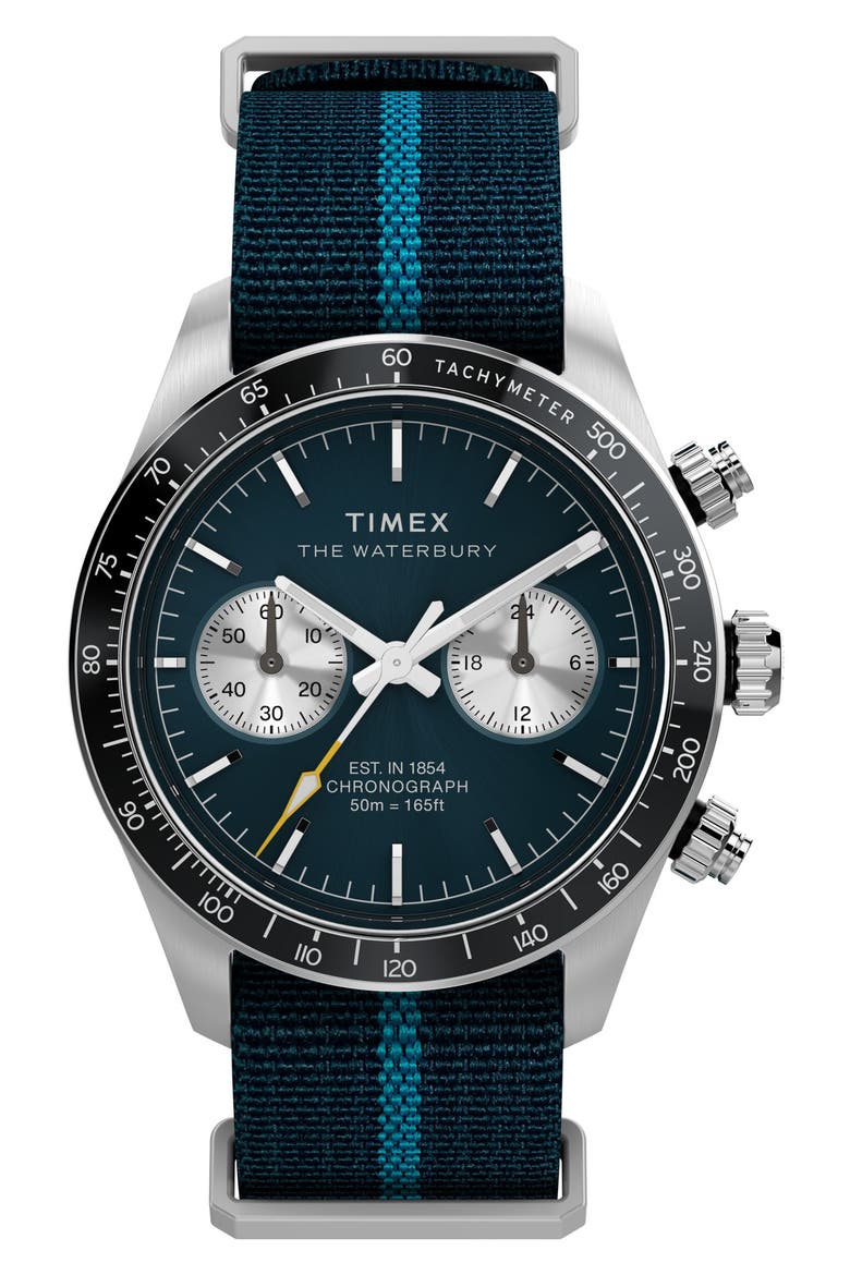 Waterbury Heritage Chronograph Webbing Strap Watch, 39mm, Main, color, BLUE