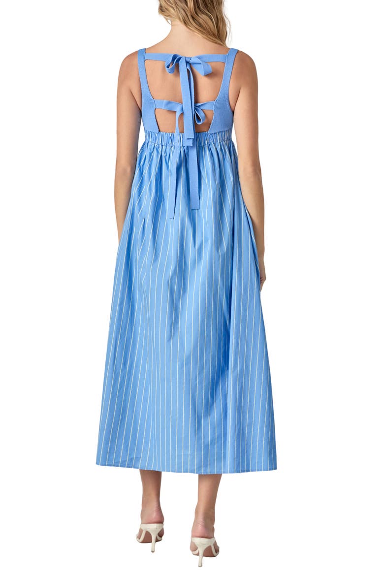 Tie Back Mixed Media Dress, Alternate, color, BLUE STRIPE