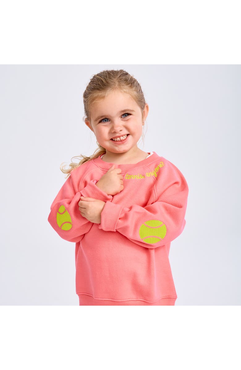 Ame & Lulu Kids On The Court Sweatshirt, Alternate, color, Coral Tennis Patches