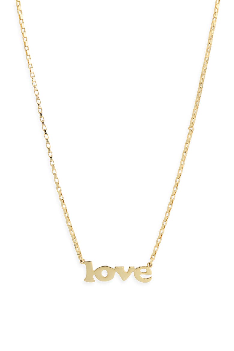 Block Love Script Necklace, Alternate, color, GOLD