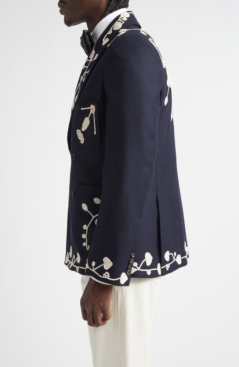 Bode Snowdrop Appliqué Wool Blend Sport Coat, Alternate, color, Navy