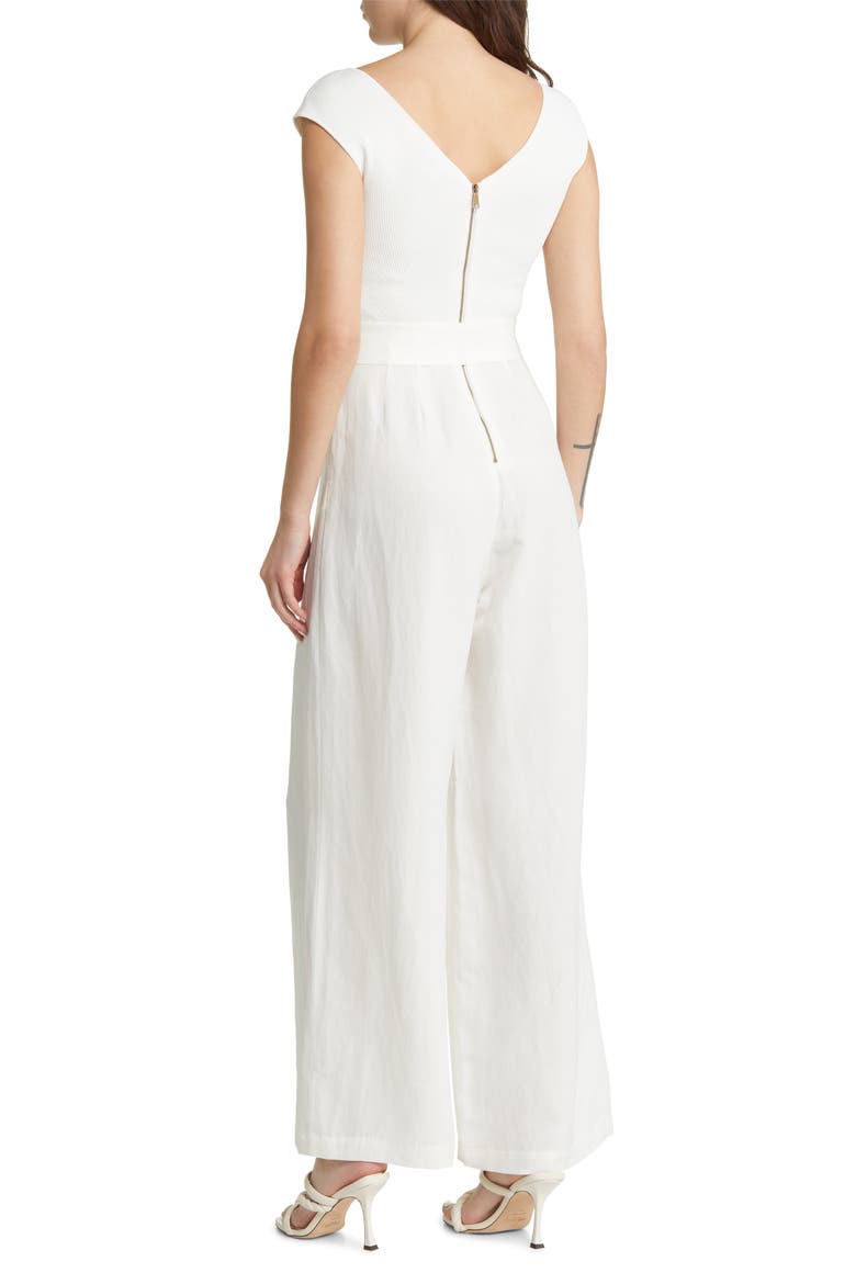 Tabbia Mixed Media Wide Leg Jumpsuit, Alternate, color, WHITE