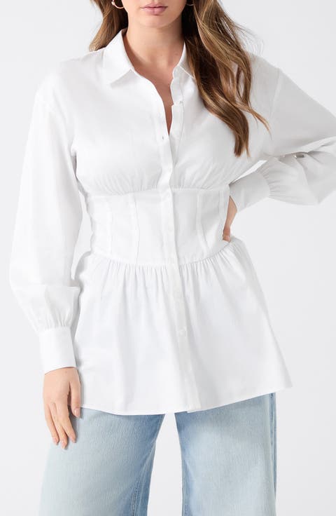 Lori Corset Stretch Cotton Button-Up Shirt