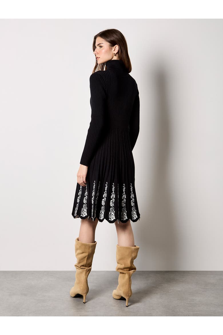Lace Embroidery Fit Flare Knit Dress, Alternate, color, Black