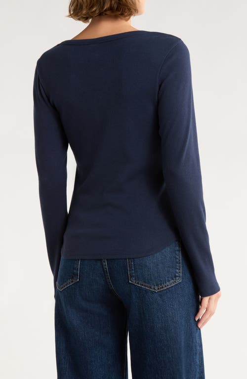 Melrose And Market Long Sleeve Henley In Blue
