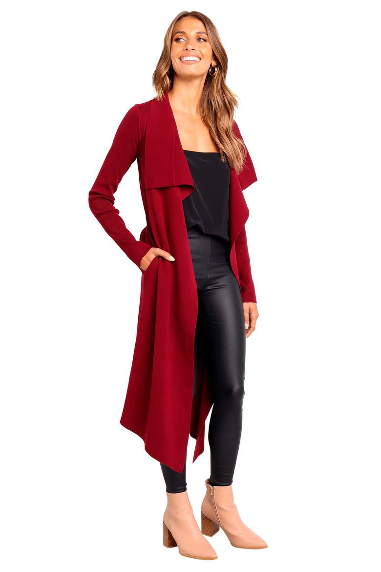 Audrina Tie Front Longline Cardigan, Alternate, color, BERRY