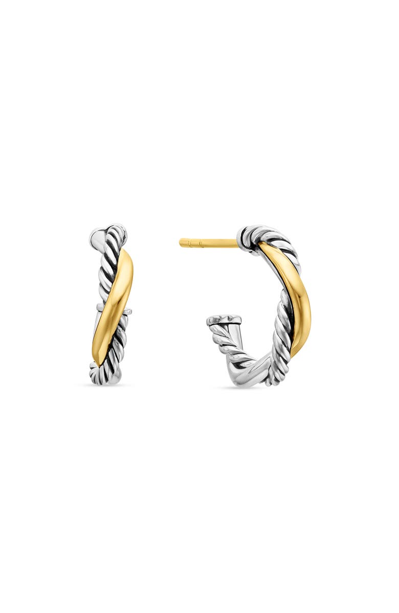 David Yurman Petite Infinity Huggie Hoop Earrings in Sterling Silver with 14K Yellow Gold, Main, color, Sterling Silver Yellow Gold