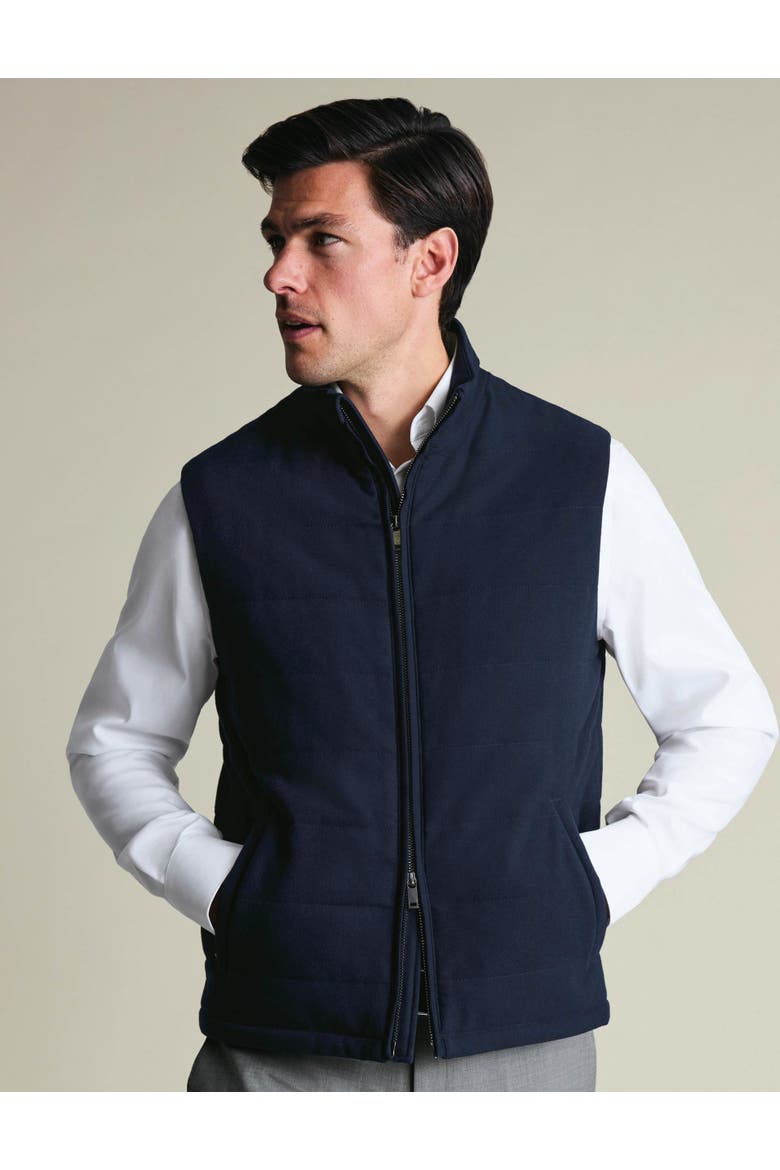 Flannel Quilted Gilet, Main, color, Navy