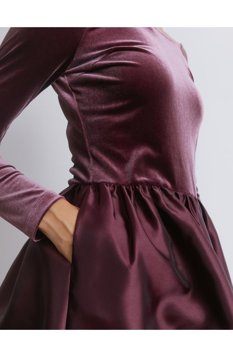 Albaray Velvet & Taffeta Bardot Dress, Alternate, color, Burgundy