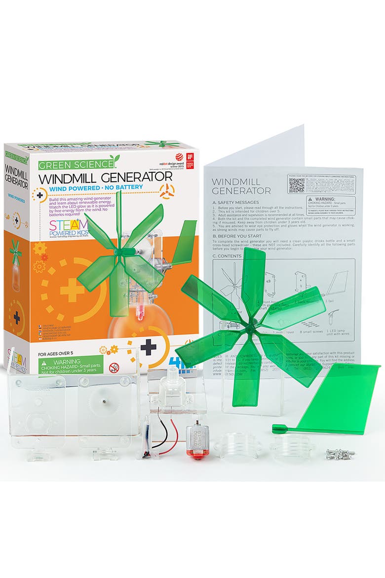 Green Science, Windmill Generator, DIY Mini Air Powered Turbine Kit, Kids 5+, Alternate, color, Multicolored