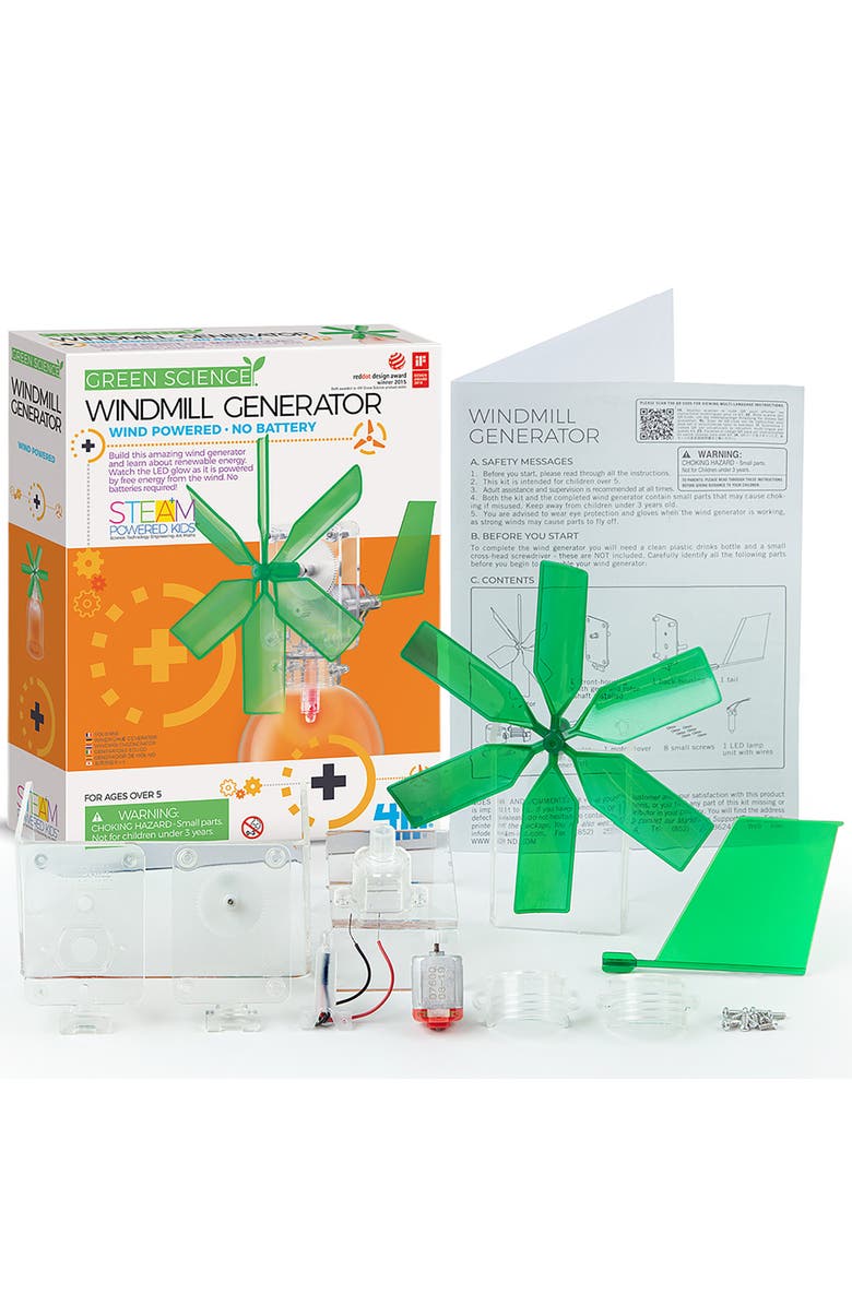 4M Green Science, Windmill Generator, DIY Mini Air Powered Turbine Kit, Kids 5+, Alternate, color, Multicolored