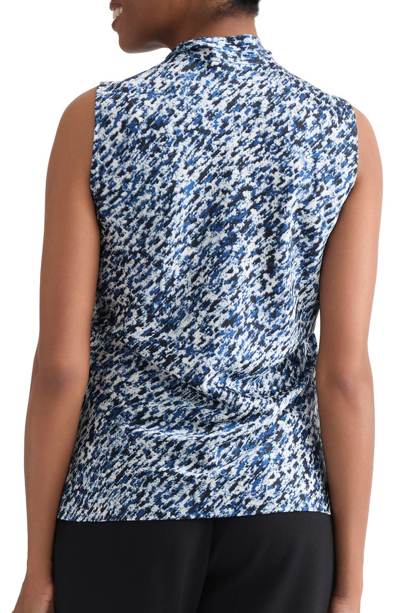 KASPER Blurred Print Tie Neck Sleeveless Top, Alternate, color, Blue Night Multi