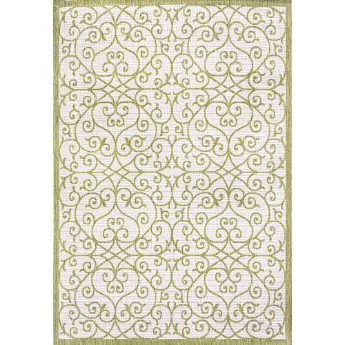 JONATHAN Y Madrid Vintage Filigree Textured Weave Indoor/Outdoor Area Rug in Green/cream 
