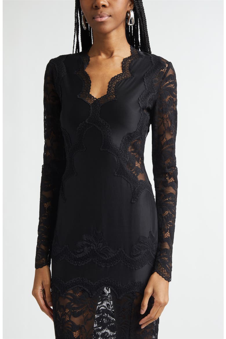 Long Sleeve Jersey & Lace Gown, Alternate, color, BLACK