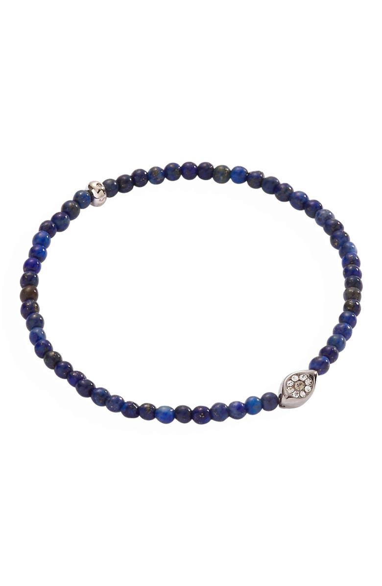 Alex and Ani Evil Eye Lapis Mini Stretch Bracelet, Main, color, Blue