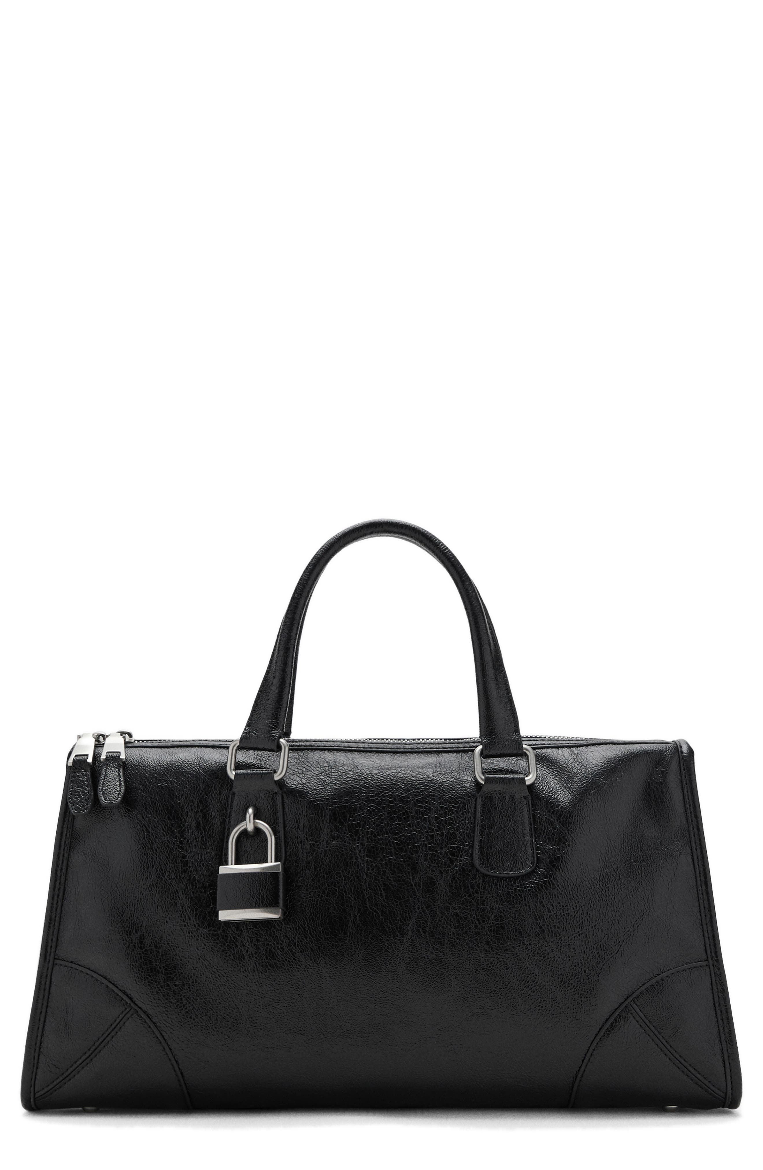 MANGO Faux Leather Satchel, Main, color, Black