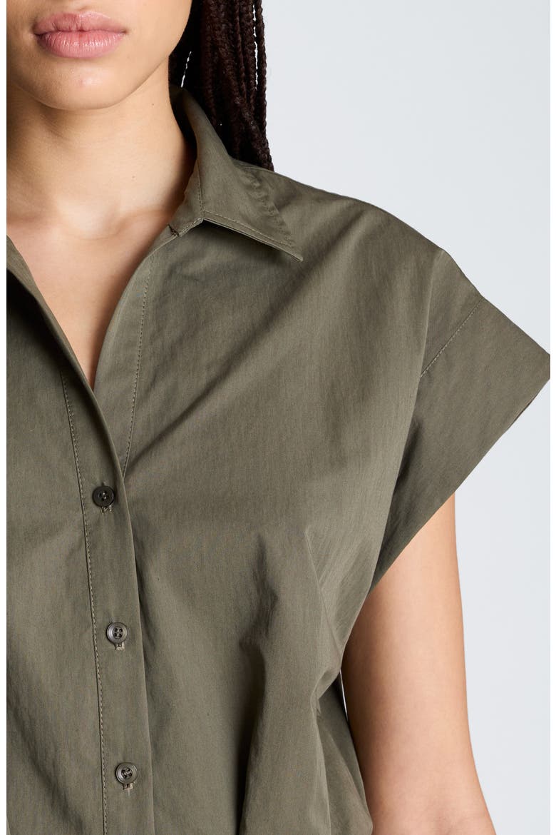 Cotton Blend Crop Button-Up Shirt, Alternate, color, TURTLE GREEN