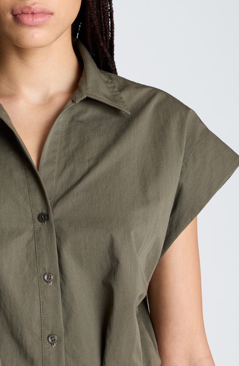 Kenneth Cole Cotton Blend Crop Button-Up Shirt, Alternate, color, Turtle Green
