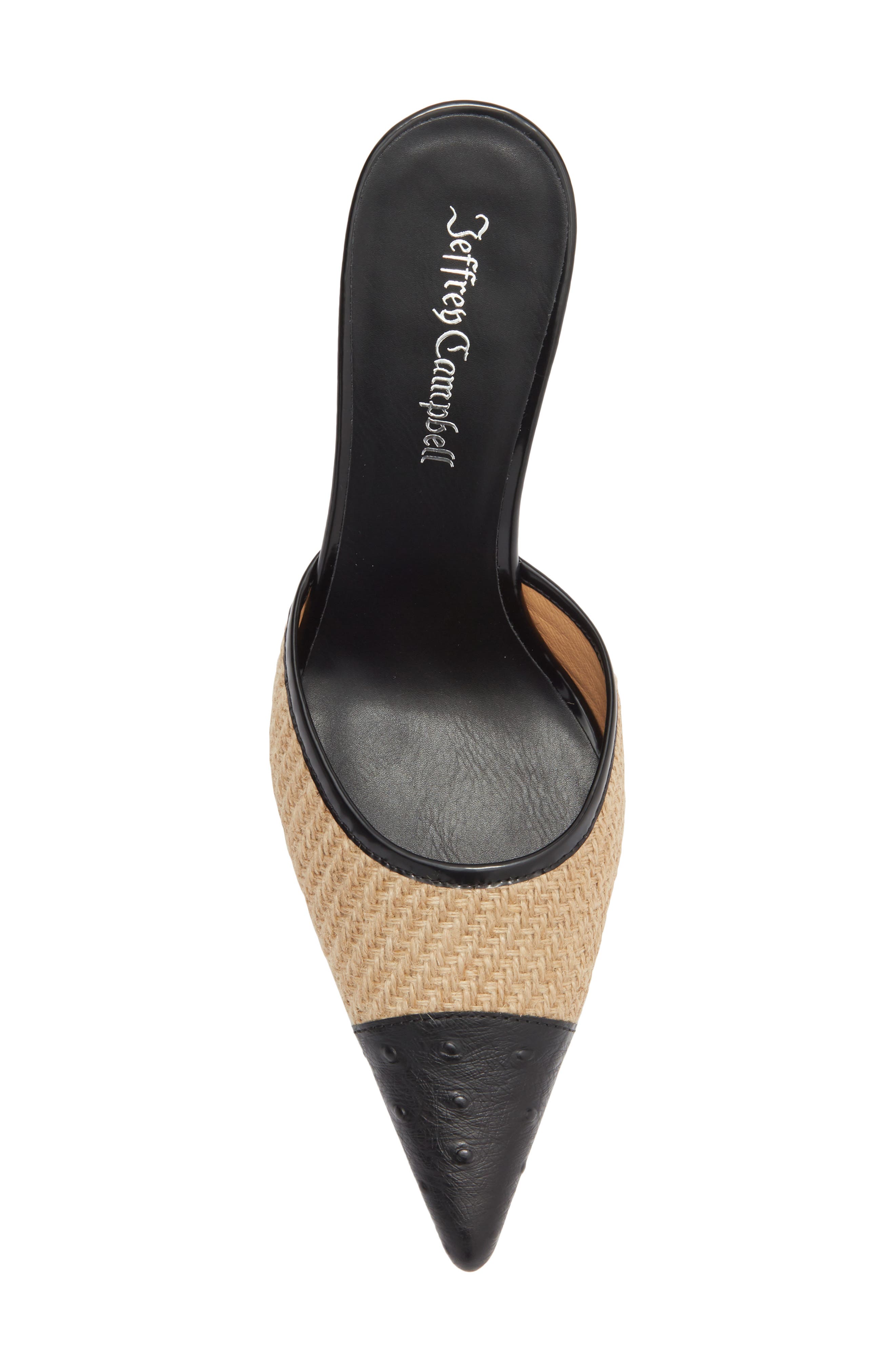 Jeffrey Campbell Parse Pointed Cap Toe Mule, Alternate, color, Tan Jute Black Ostrich