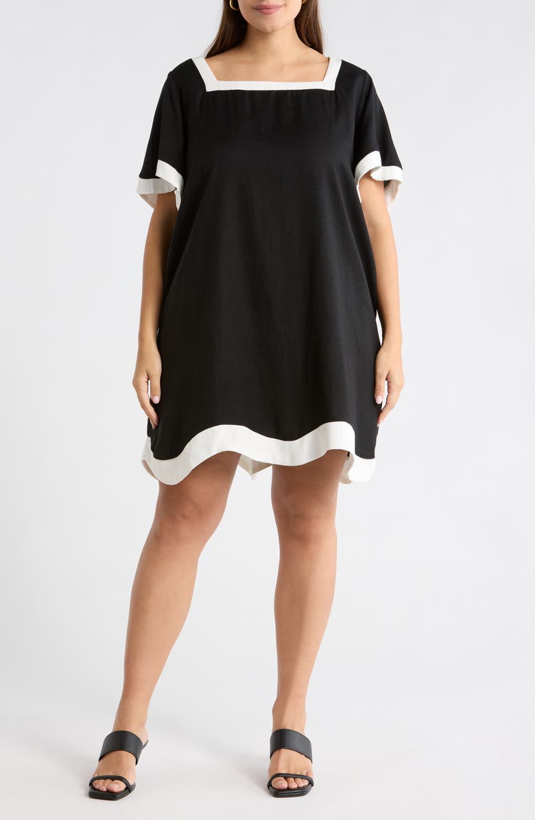 SUGARLIPS Gizelle Scallop Shift Minidress, Main, color, Black