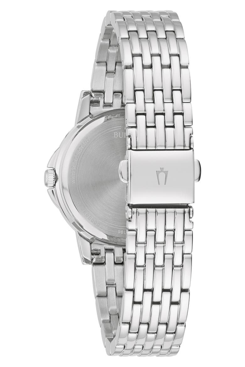 Crystal Embellished Three Hand Quartz Bracelet Watch, 32mm, Alternate, color, SILVER