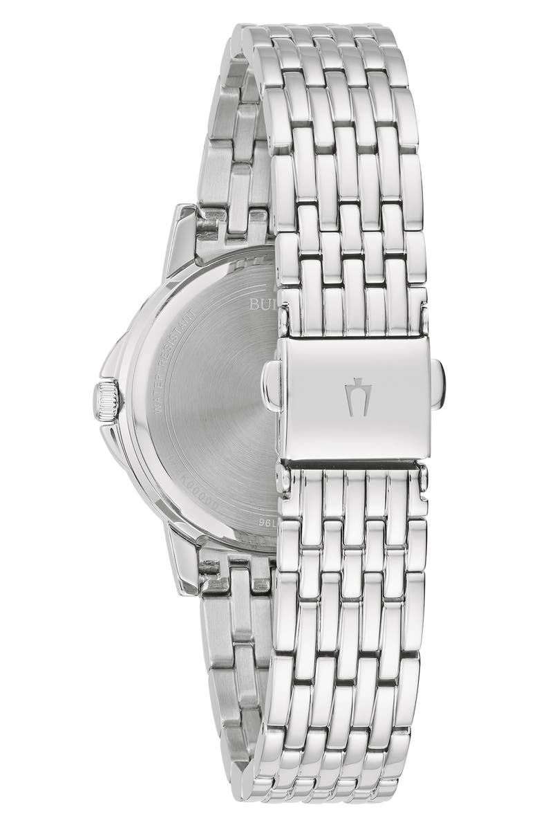 BULOVA Crystal Embellished Three Hand Quartz Bracelet Watch, 32mm, Alternate, color, Silver