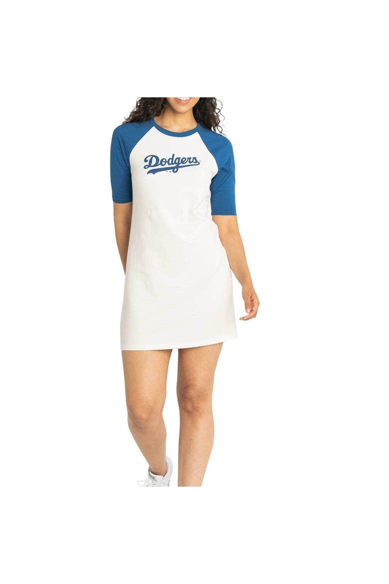 Women's Lusso  White Los Angeles Dodgers Nettie Raglan Half-Sleeve Tri-Blend T-Shirt Dress, Alternate, color, White