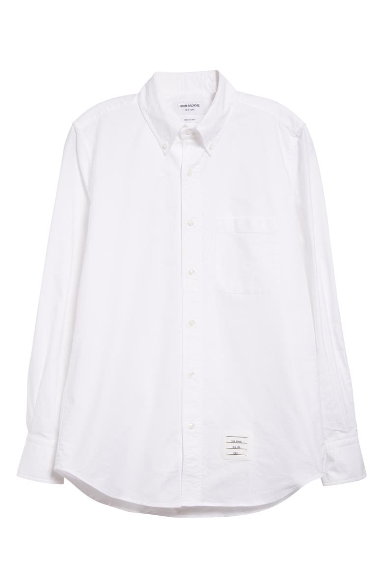 Thom Browne Straight Fit Cotton Oxford Button-Down Shirt, Alternate, color, 