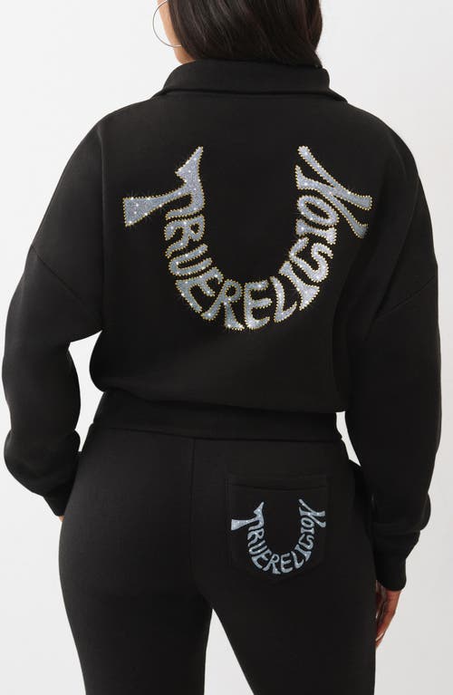 True Religion Script Logo 1/4 Zip Pullover In Black