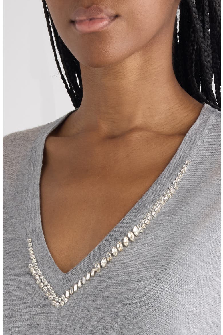 Tuomas Crystal Embellished Merino Wool V-Neck Sweater, Alternate, color, GREY