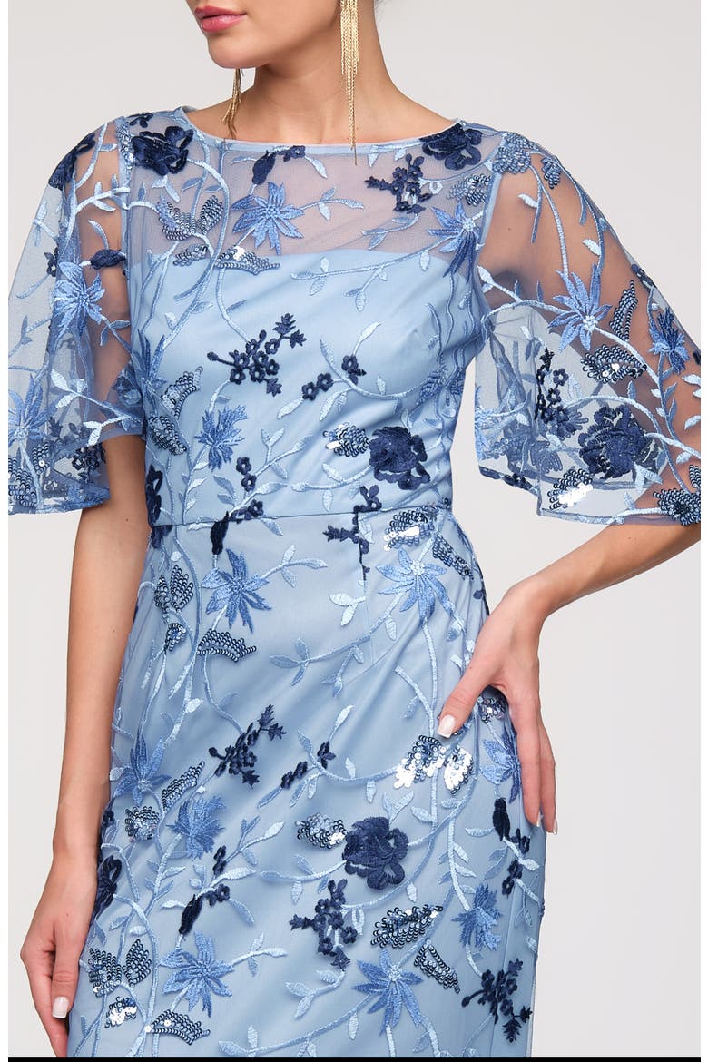 Daphne Embroidered Sequin Column Gown, Alternate, color, AZURE