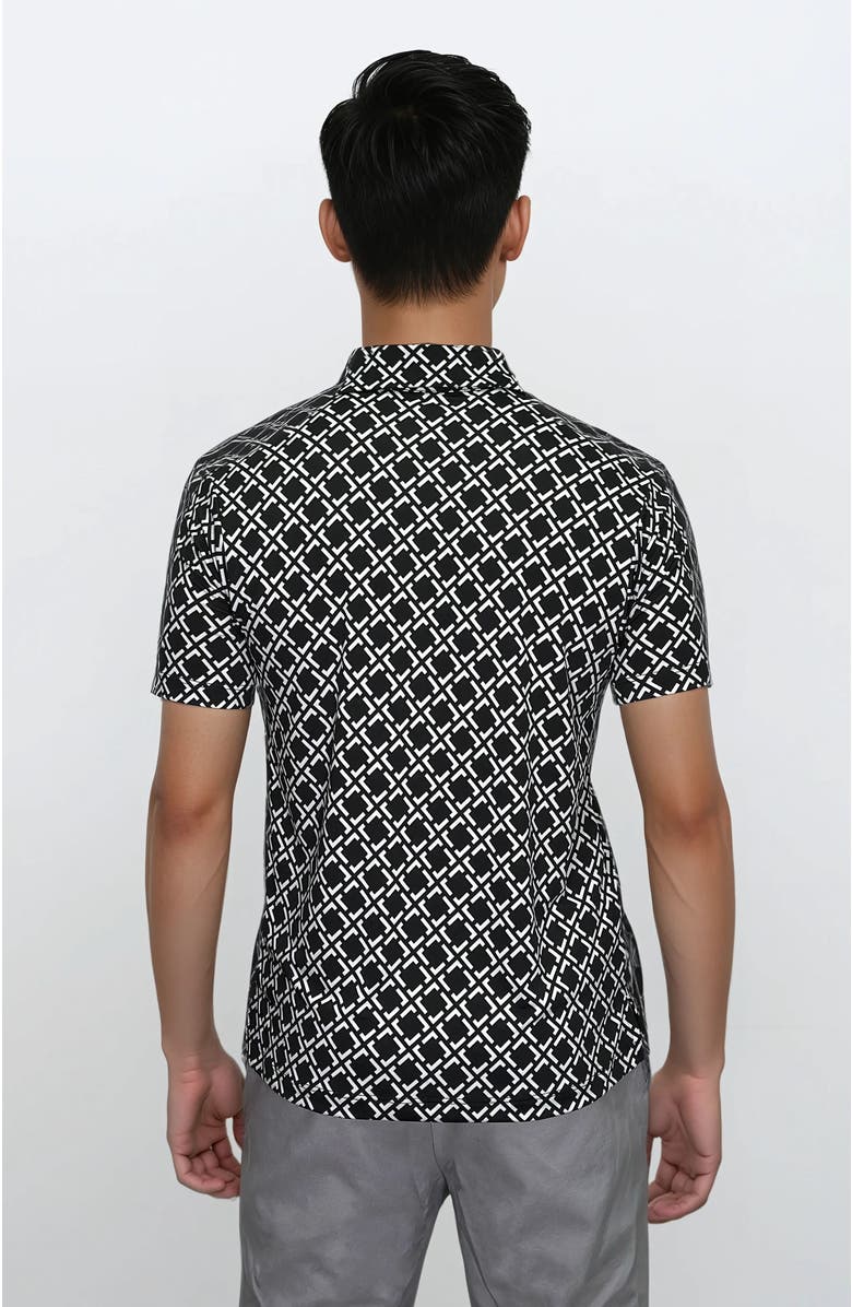 24sevenMen Wrinkle Resistant 3 Button Geometric Black Polo Shirt, Alternate, color, Black Multi