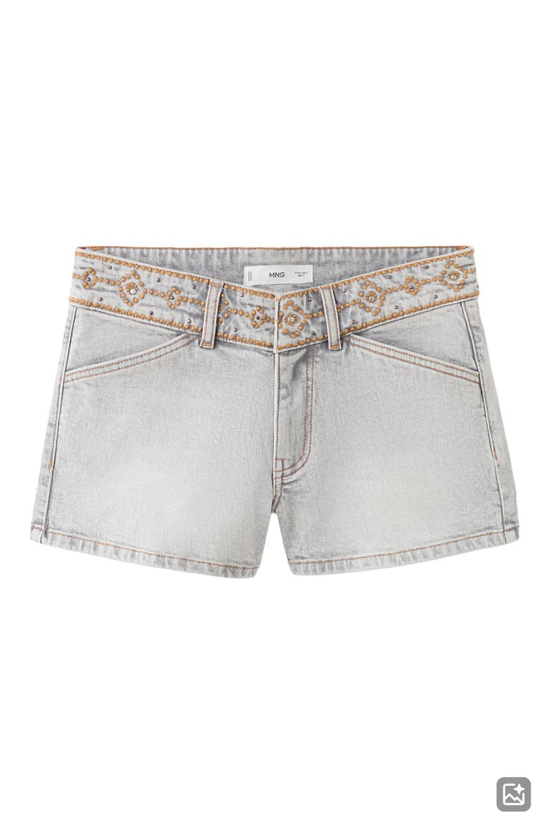 Embroidered Waist Denim Mini Shorts, Alternate, color, DENIM GREY